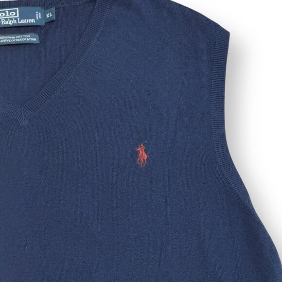 Vtg Polo Ralph Lauren Pima Cotton Sweater Vest Mens XL Navy Blue Preppy Academia - Picture 3 of 7